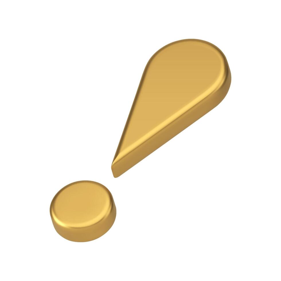 Expensive metallic golden exclamation mark priority insignia attention message isometric vector