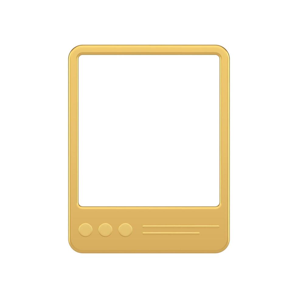 Metallic golden premium tablet pc frame media post template internet promo realistic 3d icon vector