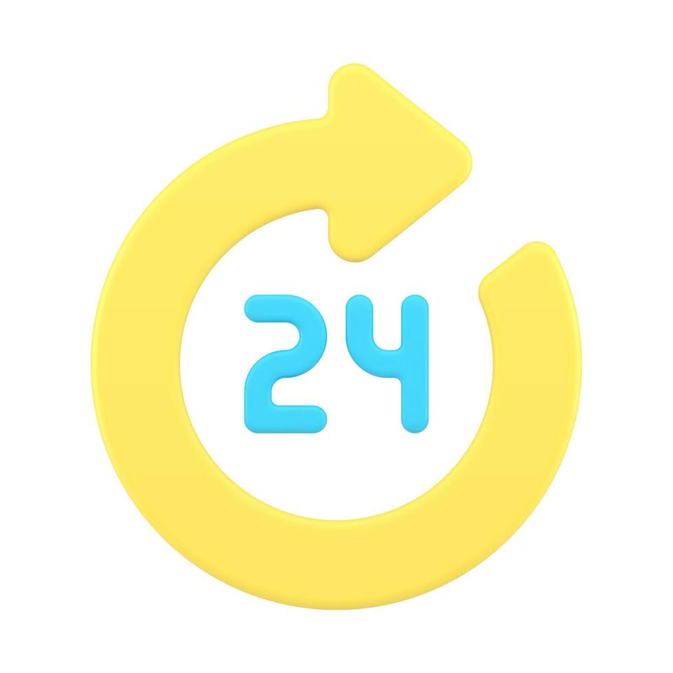 lustroso encerrado en un círculo amarillo flecha 24 hora modelo realista 3d icono veinte cuatro horas etiqueta vector
