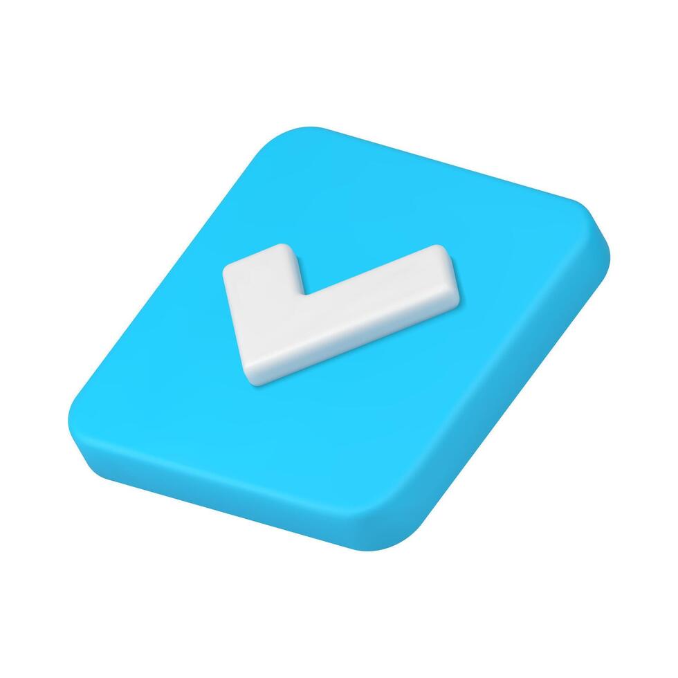 Blue glossy done check mark square isometric shape realistic 3d icon illustration vector