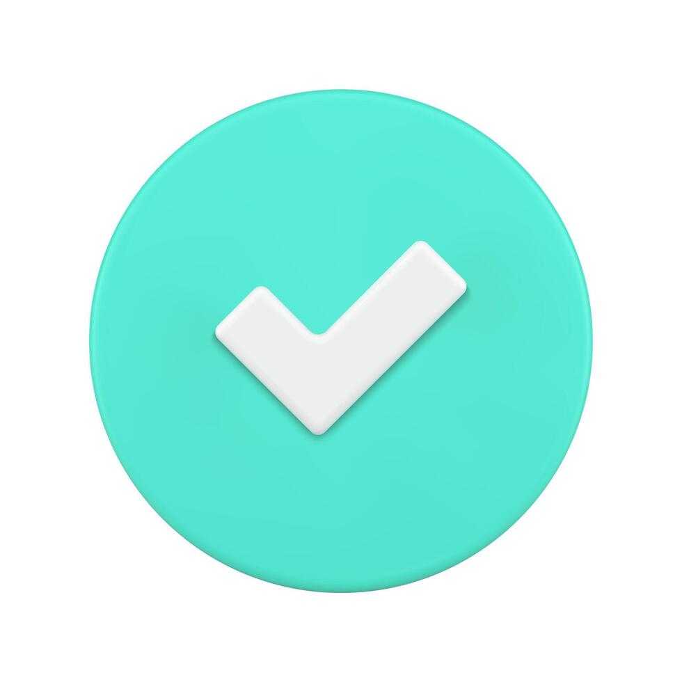 Green glossy rounded button agree complete to do positive voting checkmark realistic 3d icon vector