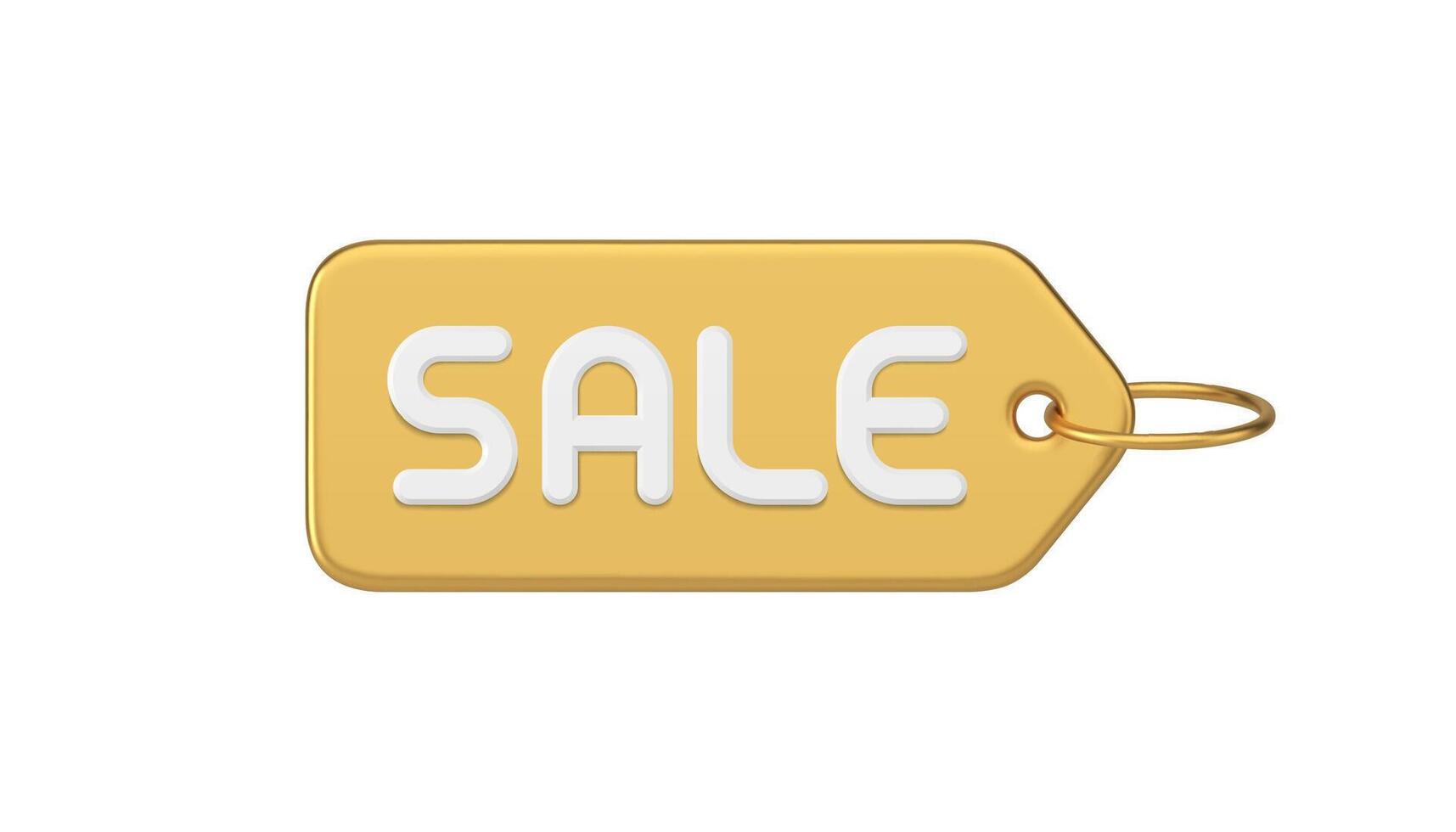 Sale tag rope golden metallic premium business retail price off 3d icon realistic template vector