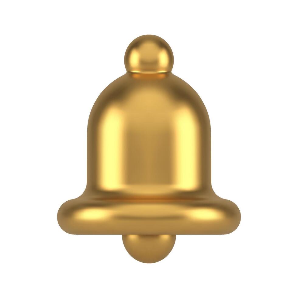 Metallic golden ring bell signal cyberspace alert new message notification realistic 3d icon vector