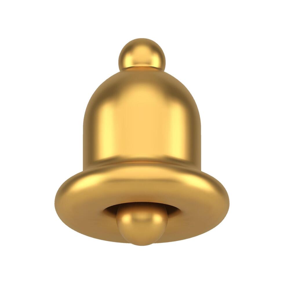 Premium ring bell call web notification label warning metallic golden 3d icon realistic vector