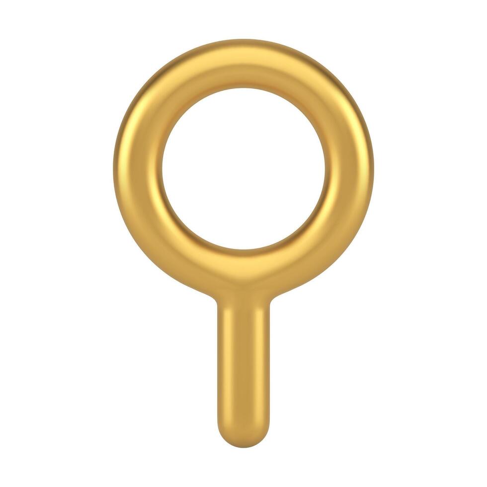 Premium metallic golden magnifying glass vertical zoom equipment realistic 3d icon vector