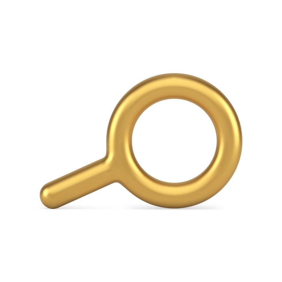 Golden metallic magnifying glass education science exploration with handle realistic 3d icon vector