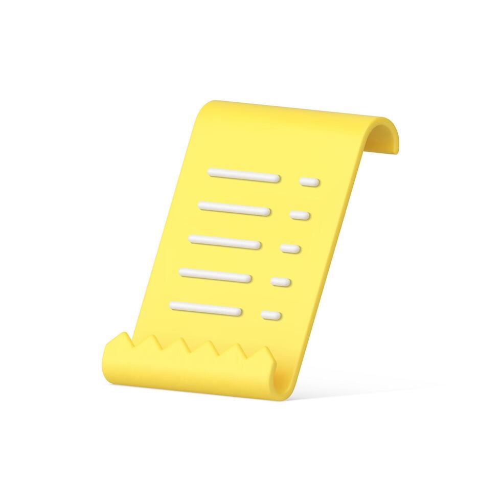 Ragged yellow paycheck diagonal bank paper document financial transaction realistic 3d icon vector