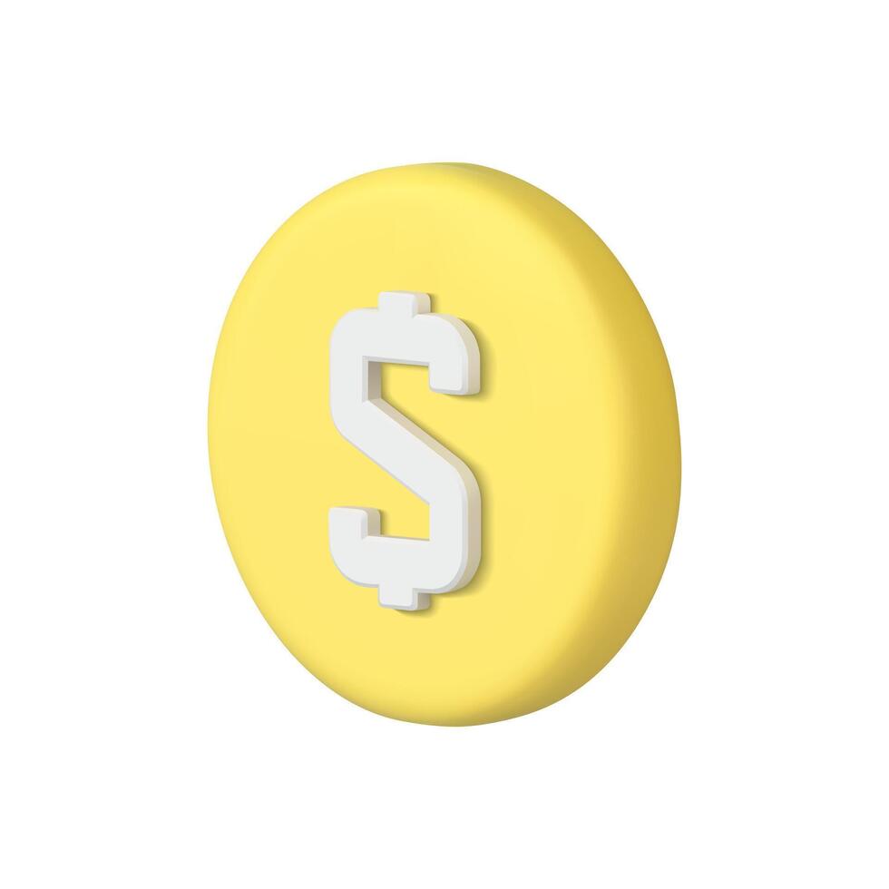 Realistic glossy yellow circle dollar sign badge 3d icon illustration. USA financial currency vector