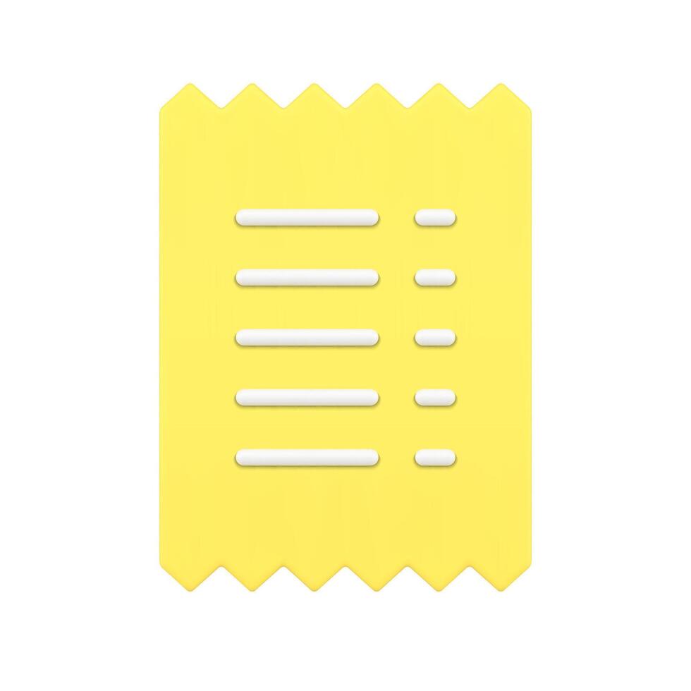 Yellow glossy minimalist ragged payment check financial banking transaction realistic 3d icon vector