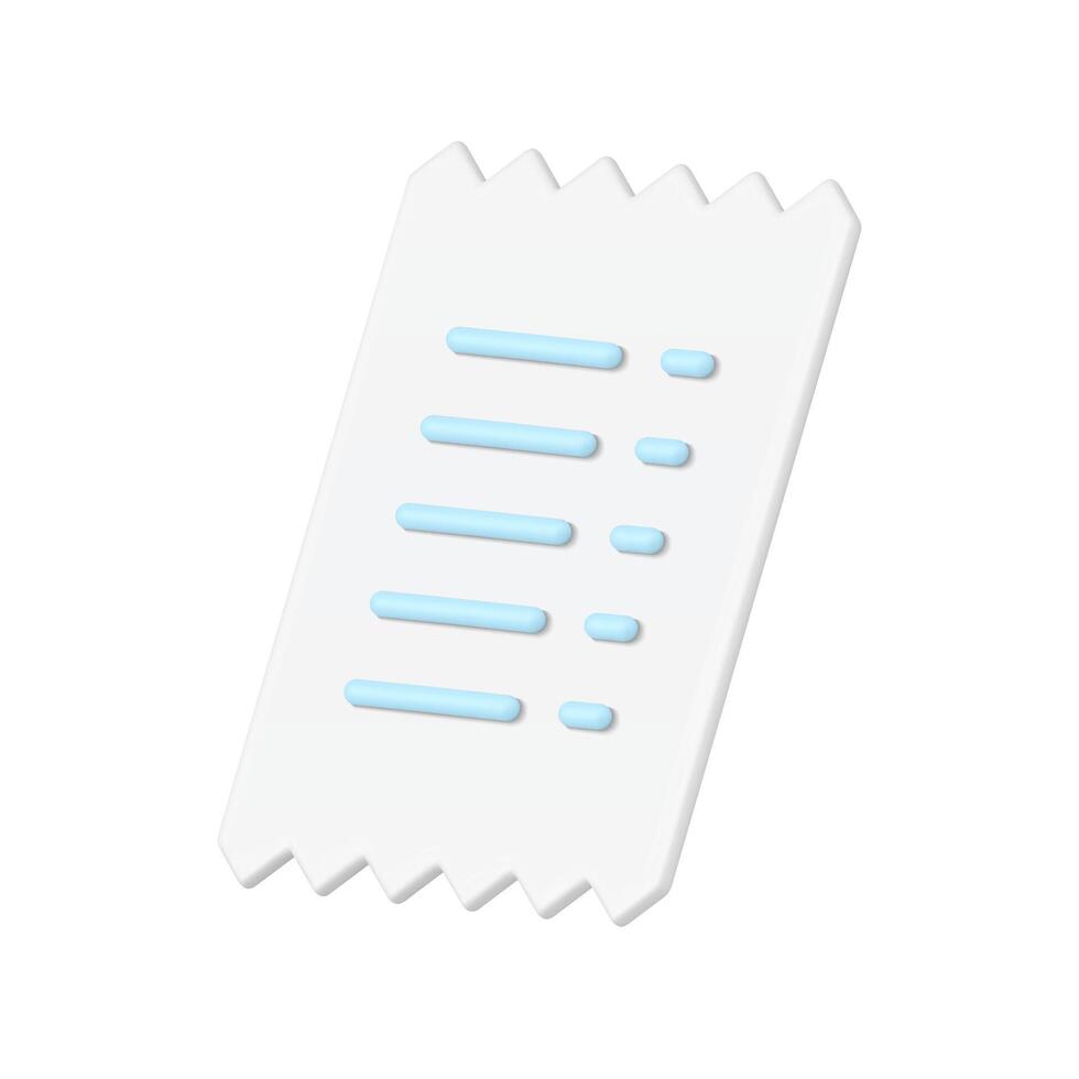 Ragged paper check black banking data information realistic 3d icon diagonal placed vector