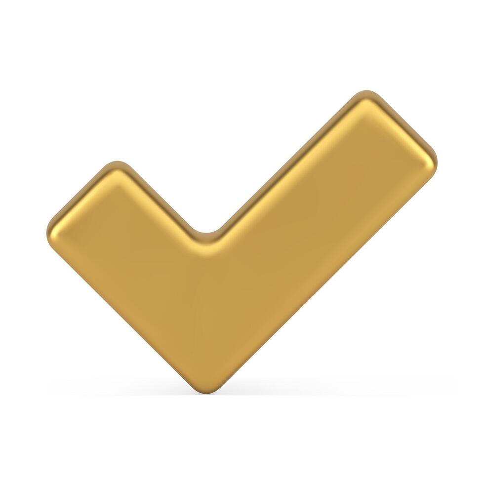 prima metálico dorado marca de verificación aceptación hecho completar símbolo realista 3d icono vector