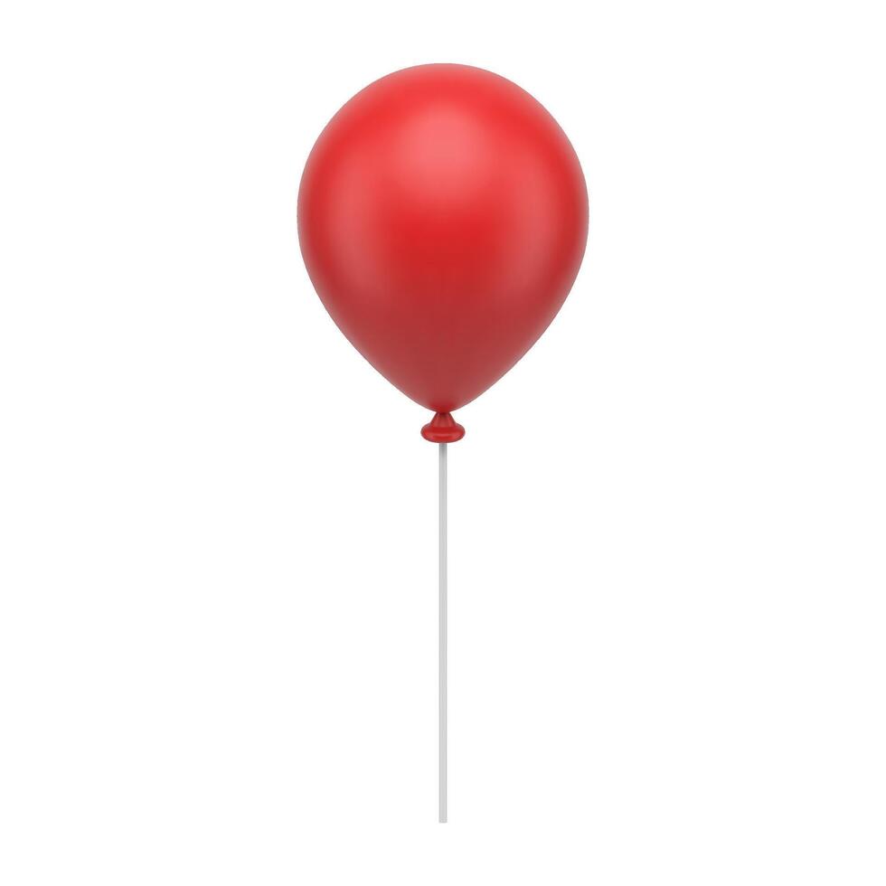 Red glossy romantic helium balloon on plastic stick holiday surprise realistic 3d icon vector