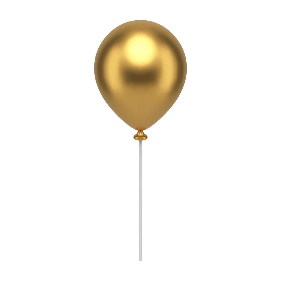 Golden flying helium balloon on stick premium holiday air design festive surprise 3d icon vector