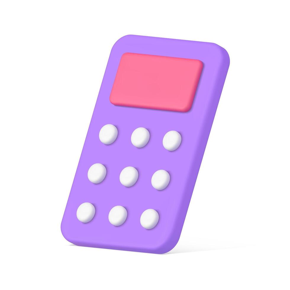 minimalista púrpura calculadora con botones negocio contabilidad comprobación realista 3d icono vector