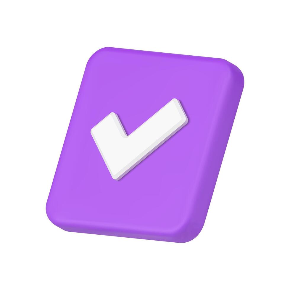 Violet done checkbox diagonal placed check mark square button isometric 3d icon illustration vector