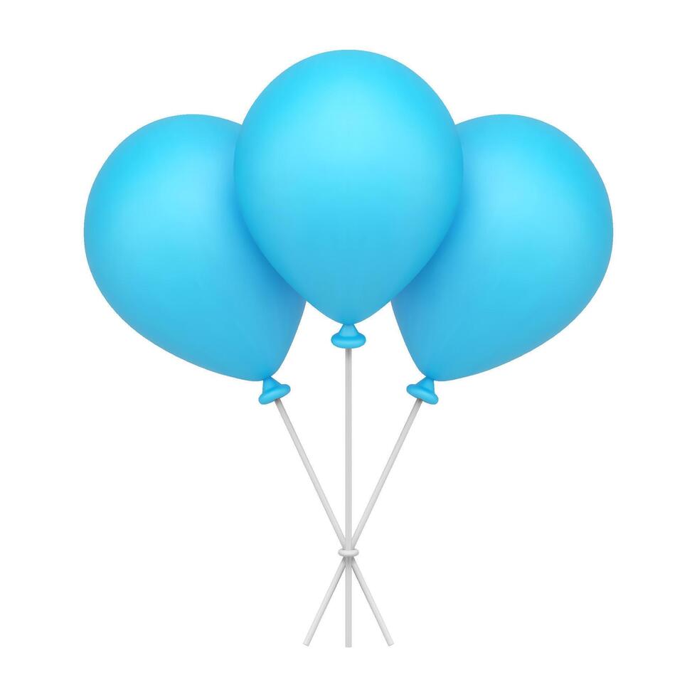 Glossy blue rubber helium balloon on sticks heap of air design decoration realistic 3d icon vector