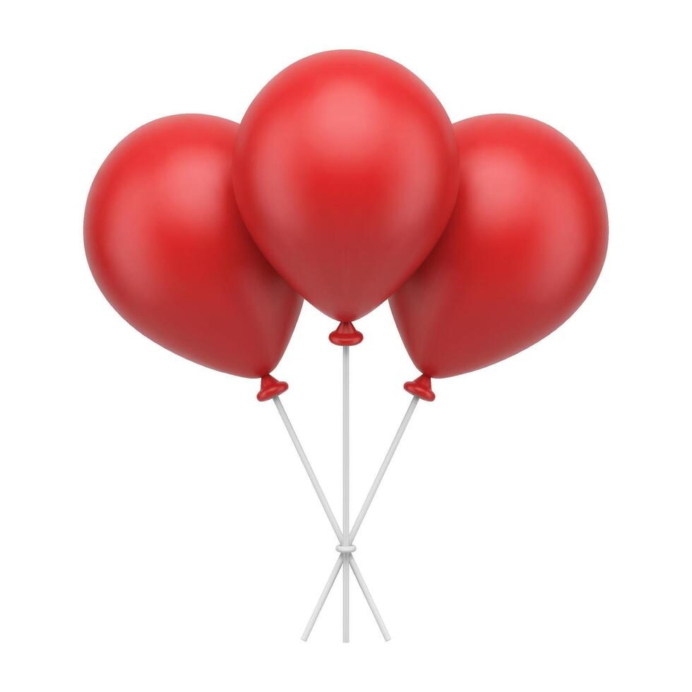 rojo romántico montón inflable helio globos en el plastico palos festivo aire diseño 3d icono vector