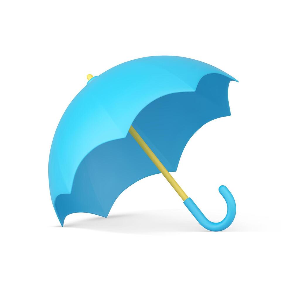 Blue open umbrella seasonal weather climate protection sun and rain safety realistic 3d icon vector