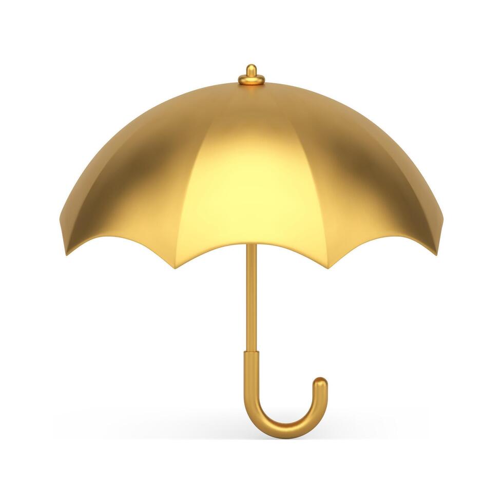 Premium golden umbrella fashion waterproof accessory with curved handle realistic 3d icon vector