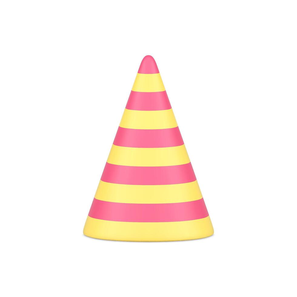 Striped party hat festive headdress accessory surprise event costume realistic 3d icon vector