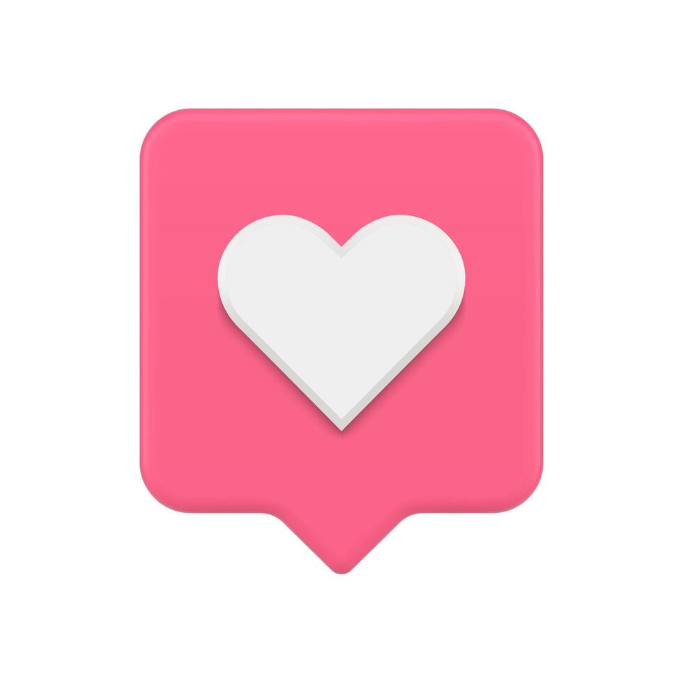 Social media like notification pink quick tips with heart shape cyberspace realistic 3d icon vector