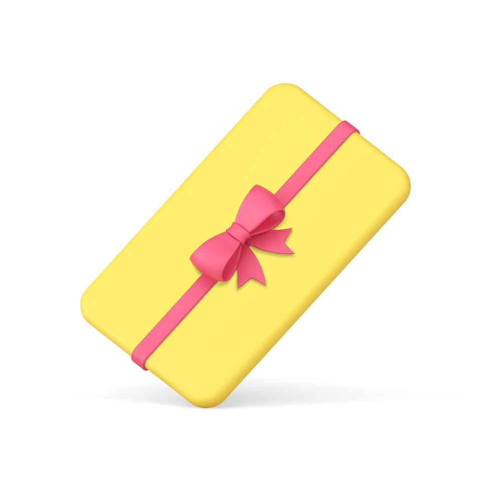 Glossy yellow slim gift card slim package for birthday anniversary congratulations 3d icon vector