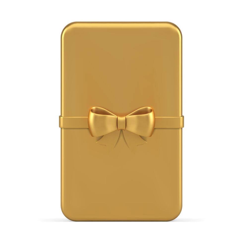 Golden metallic gift card vertical slim rectangle premium holiday surprise realistic 3d icon vector