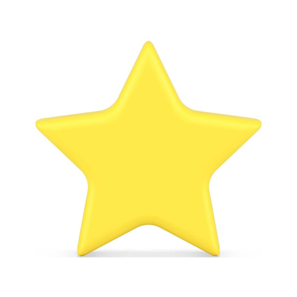 Yellow five pointed glossy star front view realistic 3d icon illustration. Best award button vector