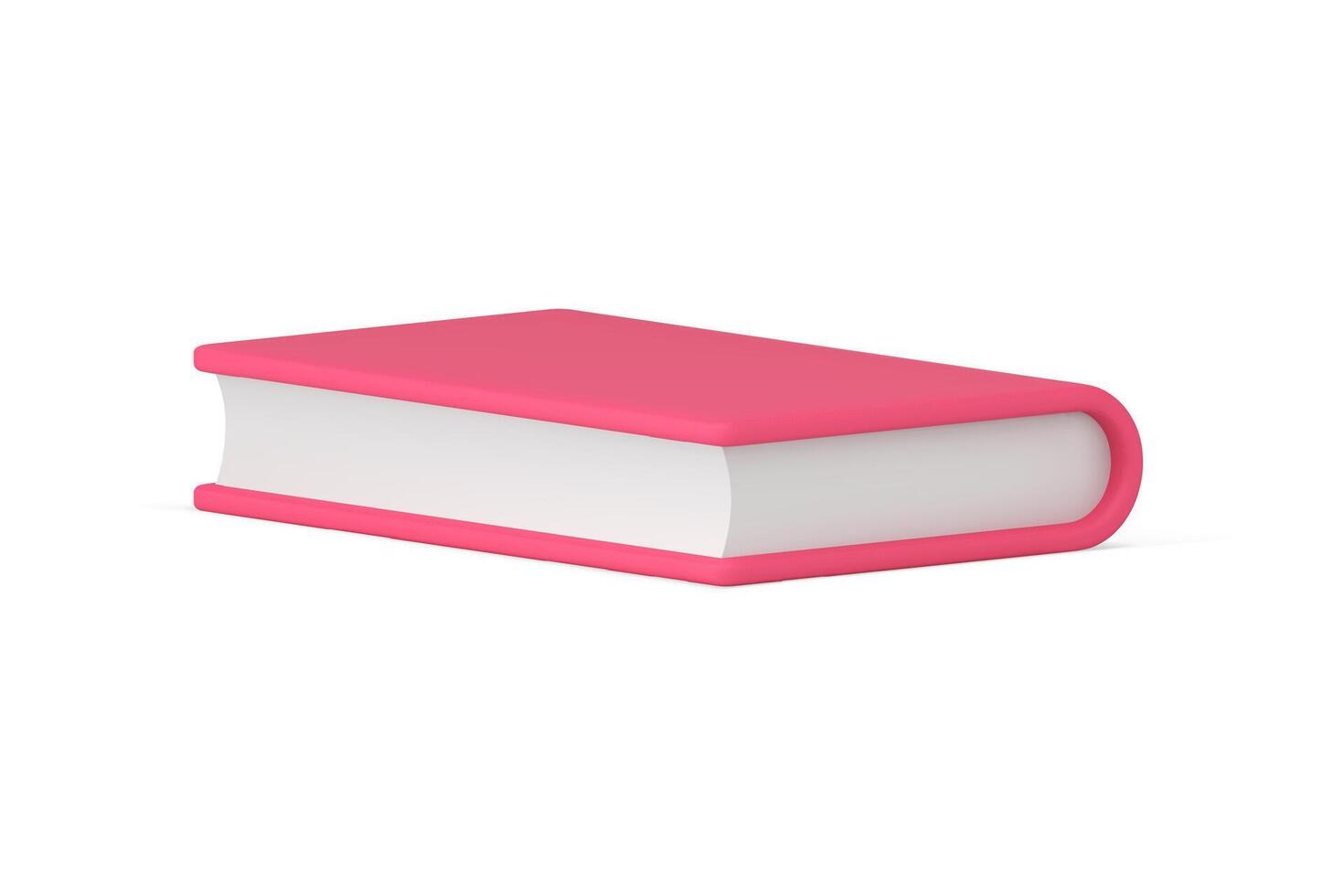 Pink paper book with paper pages glossy cover lying realistic 3d icon illustration vector