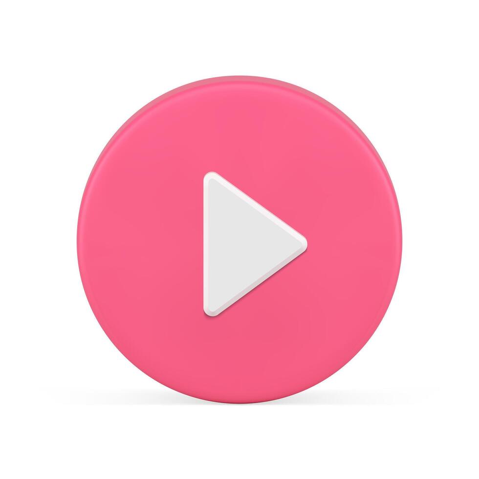 Pink circle play button right arrow pointer realistic 3d icon forward begin badge vector