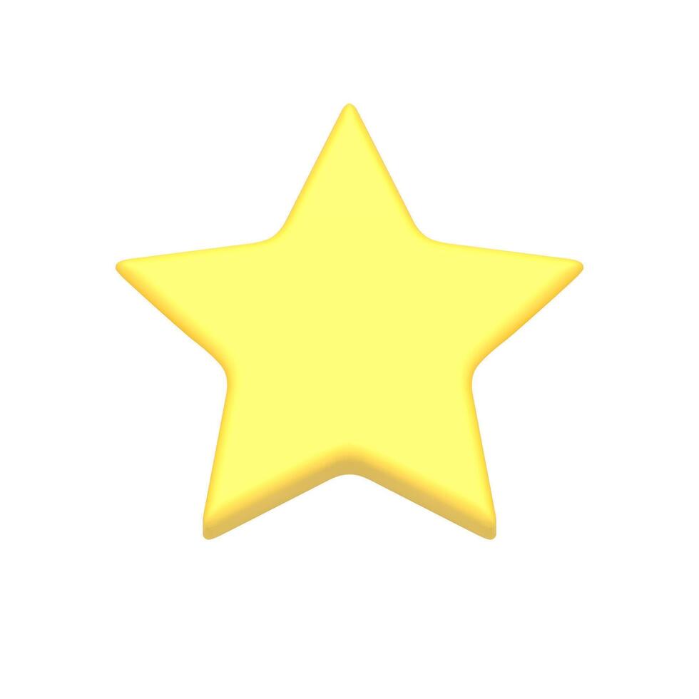 Bright yellow five pointed star glossy rating best award badge front view realistic 3d icon vector