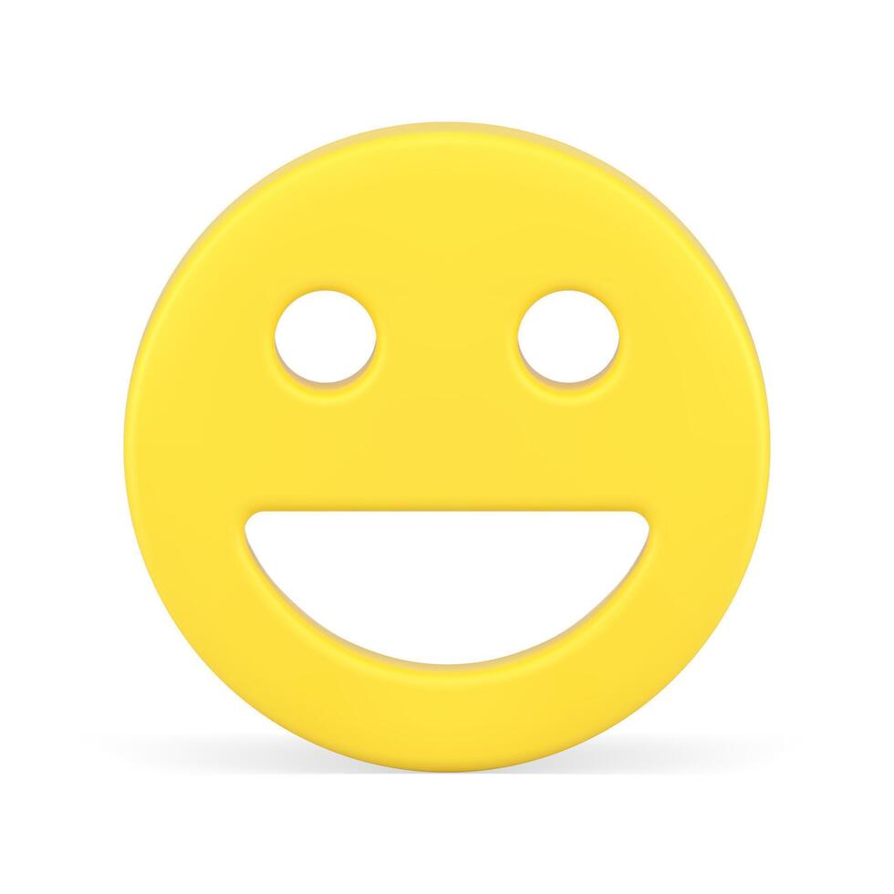Smiley yellow glossy happy face eyes open mouth realistic 3d icon illustration vector