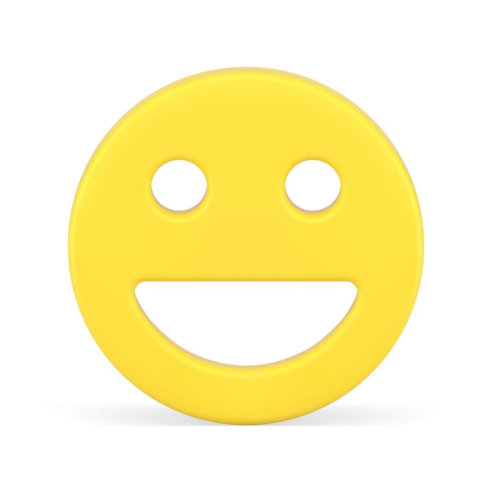 Smiley yellow glossy happy face eyes open mouth realistic 3d icon illustration vector