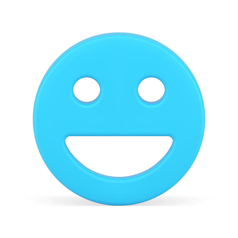 Happy blue smiley emoji positive mood circle face avatar with eyes mouth realistic 3d icon vector