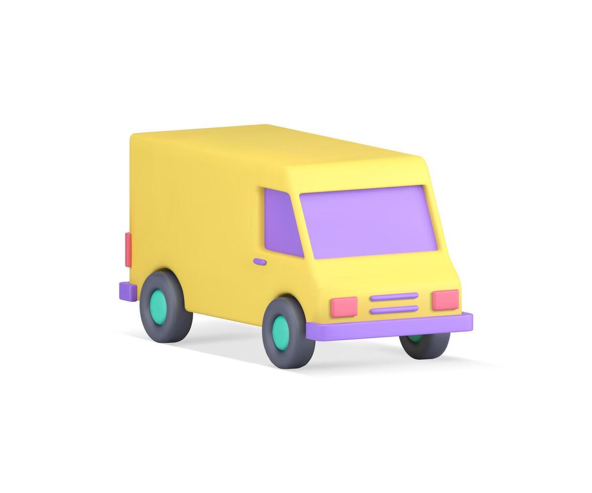 amarillo camioneta automóvil carga bienes transporte frente lado ver realista 3d icono vector