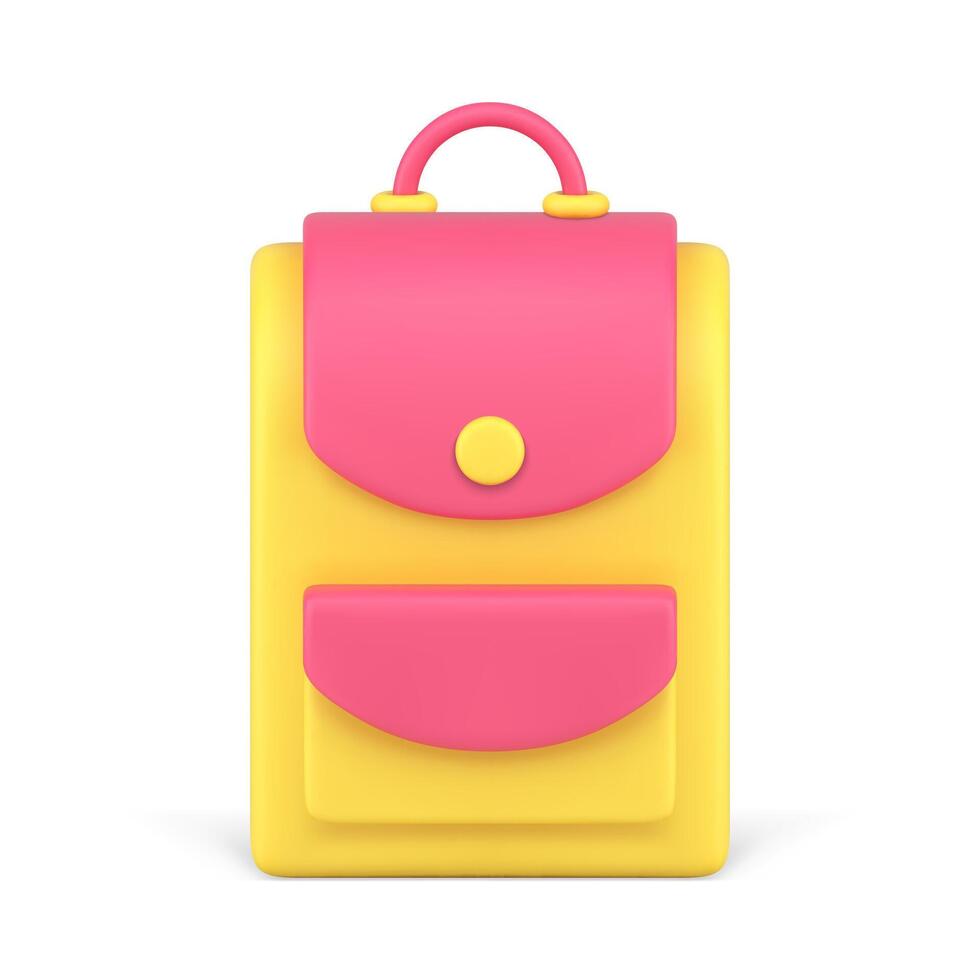 School backpack schoolbag pink yellow design front view realistic 3d icon illustration vector