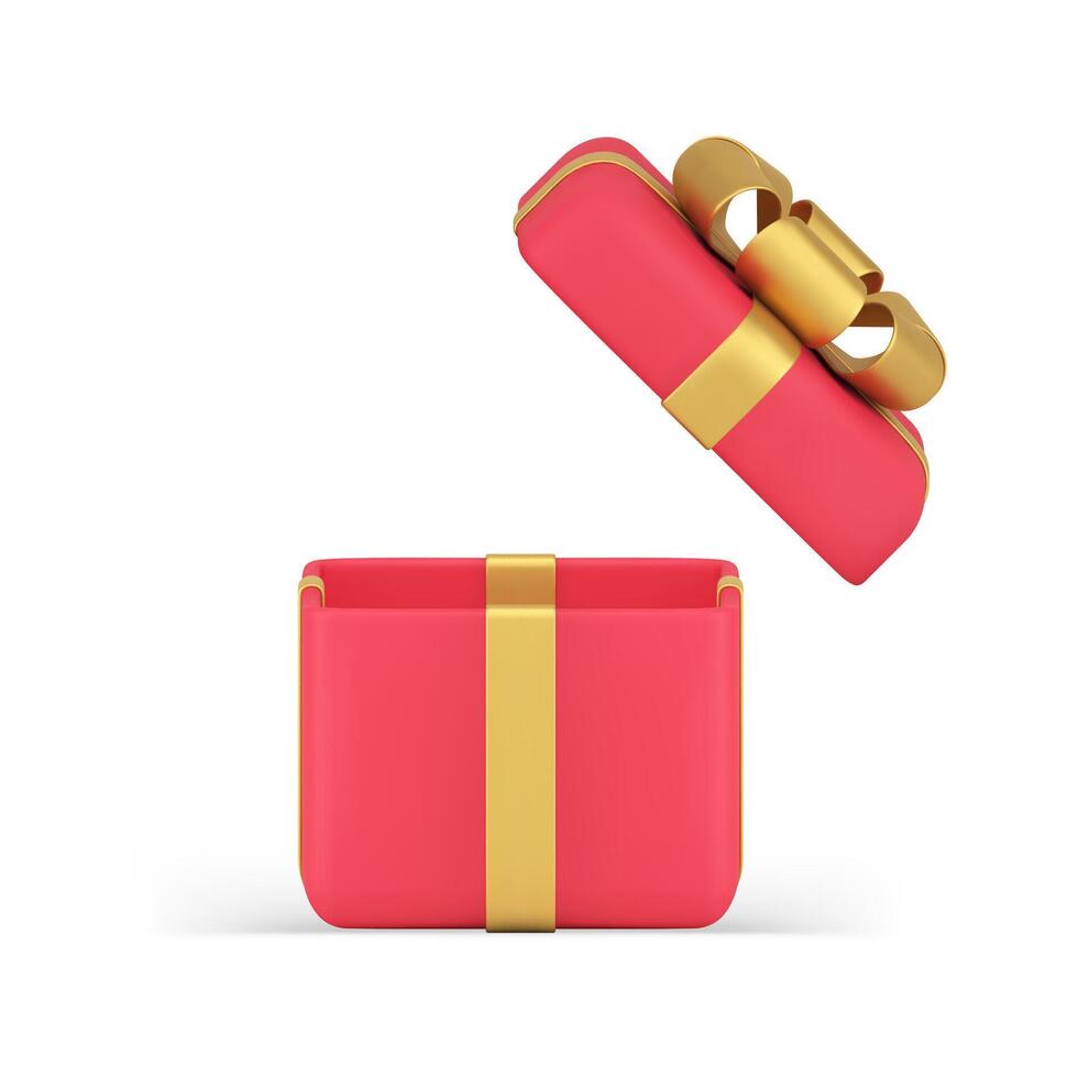 Festive present red gift box with open cap sale discount shopping special offer 3d icon vector