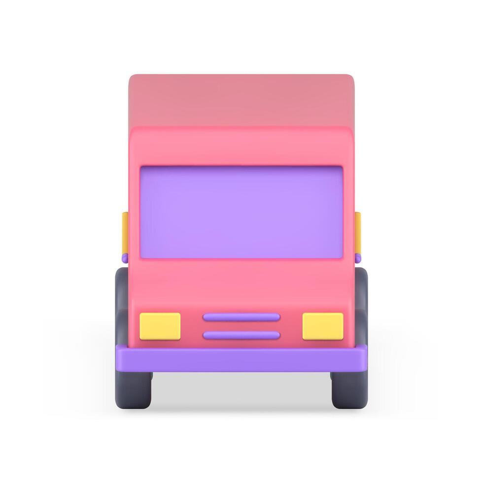 Pink cargo minivan for carrying goods family summer travel front view realistic 3d icon vector