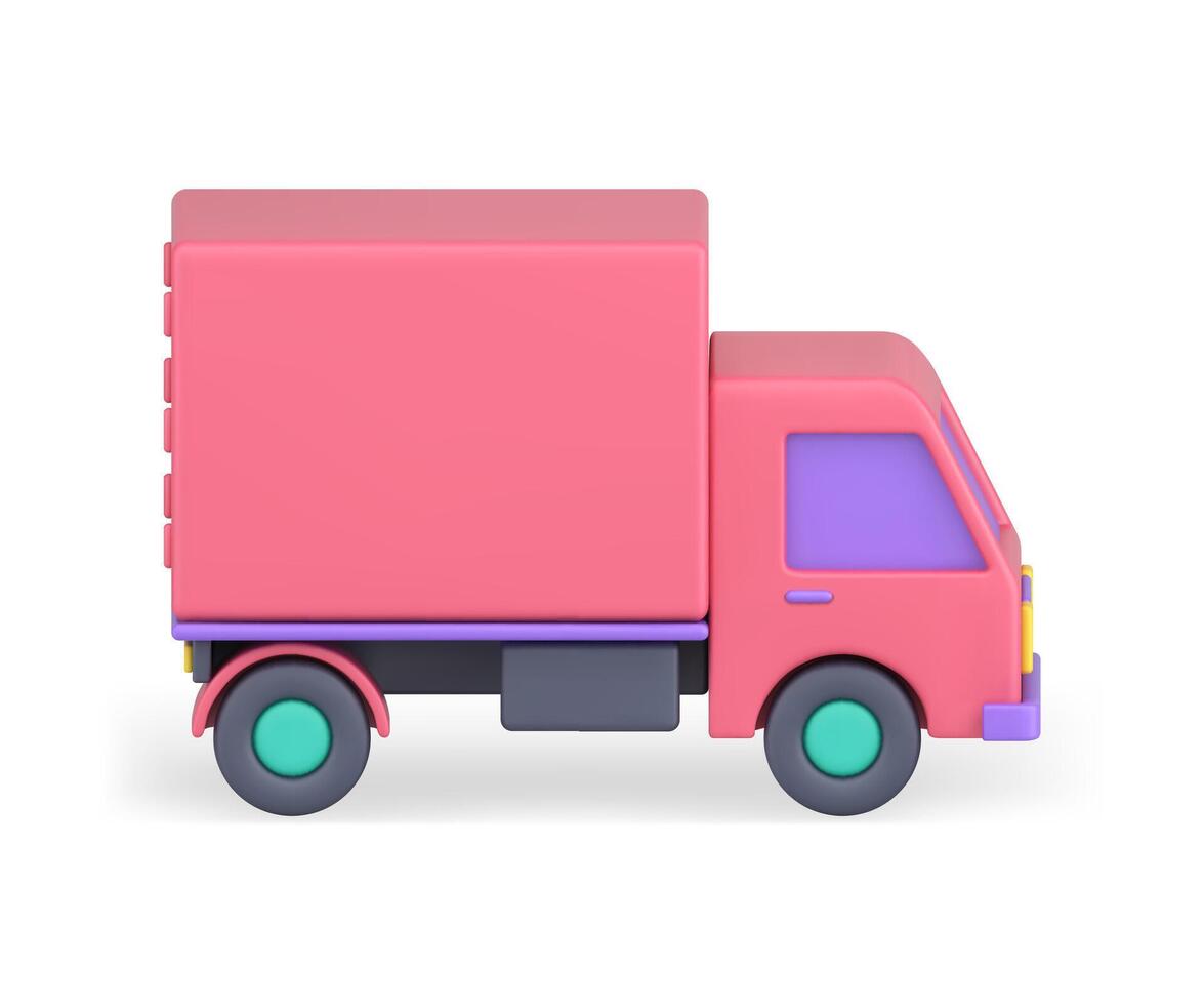 rosado comercial camión carga entrega negocio transporte lado ver realista 3d icono vector