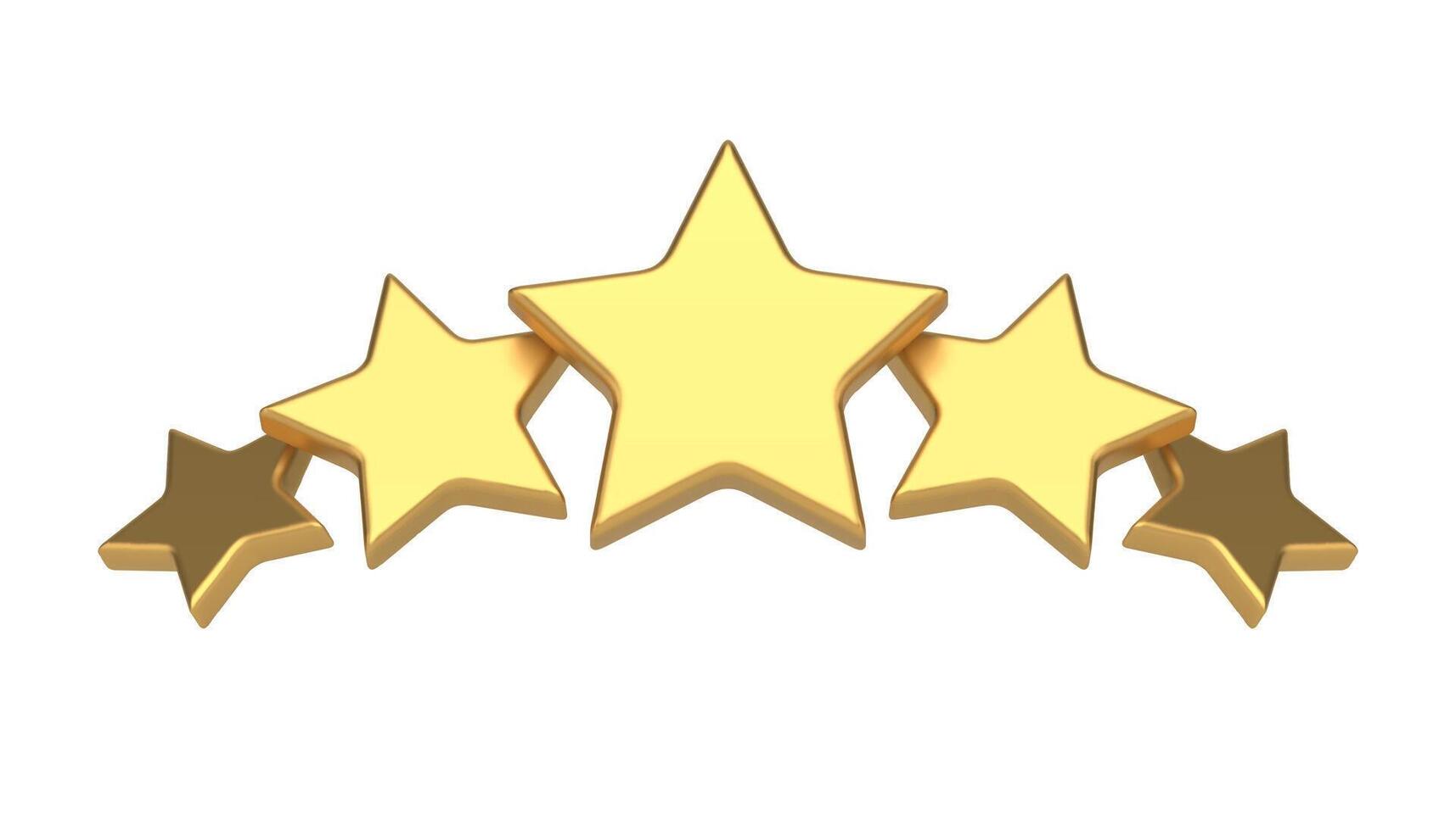 Golden five stars rating award quality evaluation premium badge realistic 3d icon vector