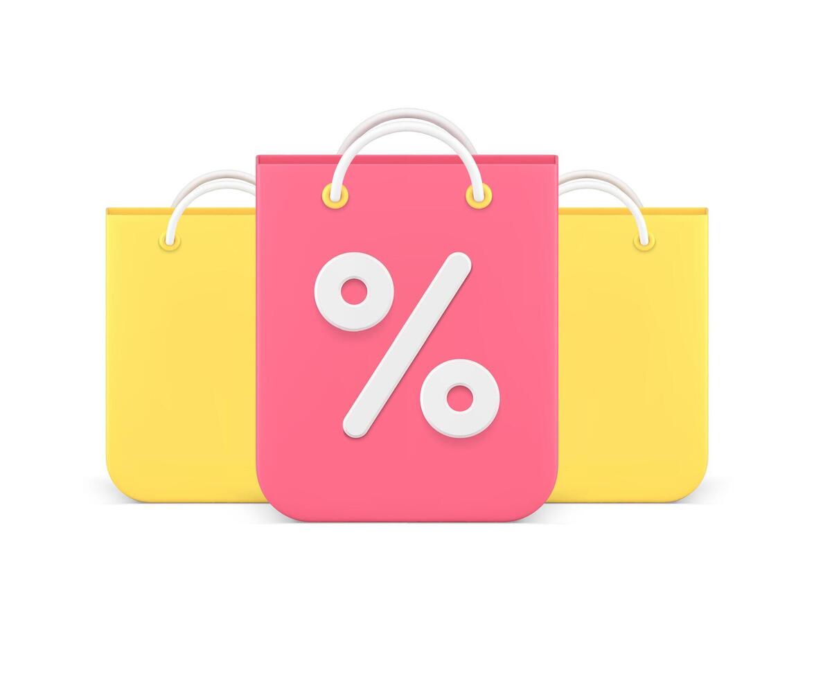 Many paper shopping bag percentage sale discount seasonal retail special offer 3d icon vector