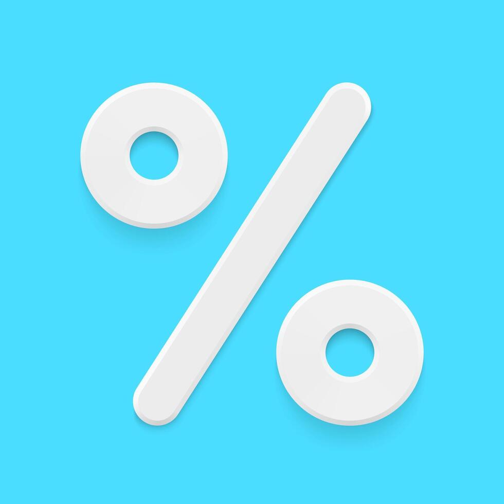 blanco porcentaje matemático símbolo línea y dos circulo en azul antecedentes realista 3d icono vector
