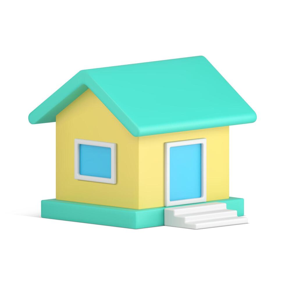 Village house with triangle roof door window realistic 3d icon illustration vector