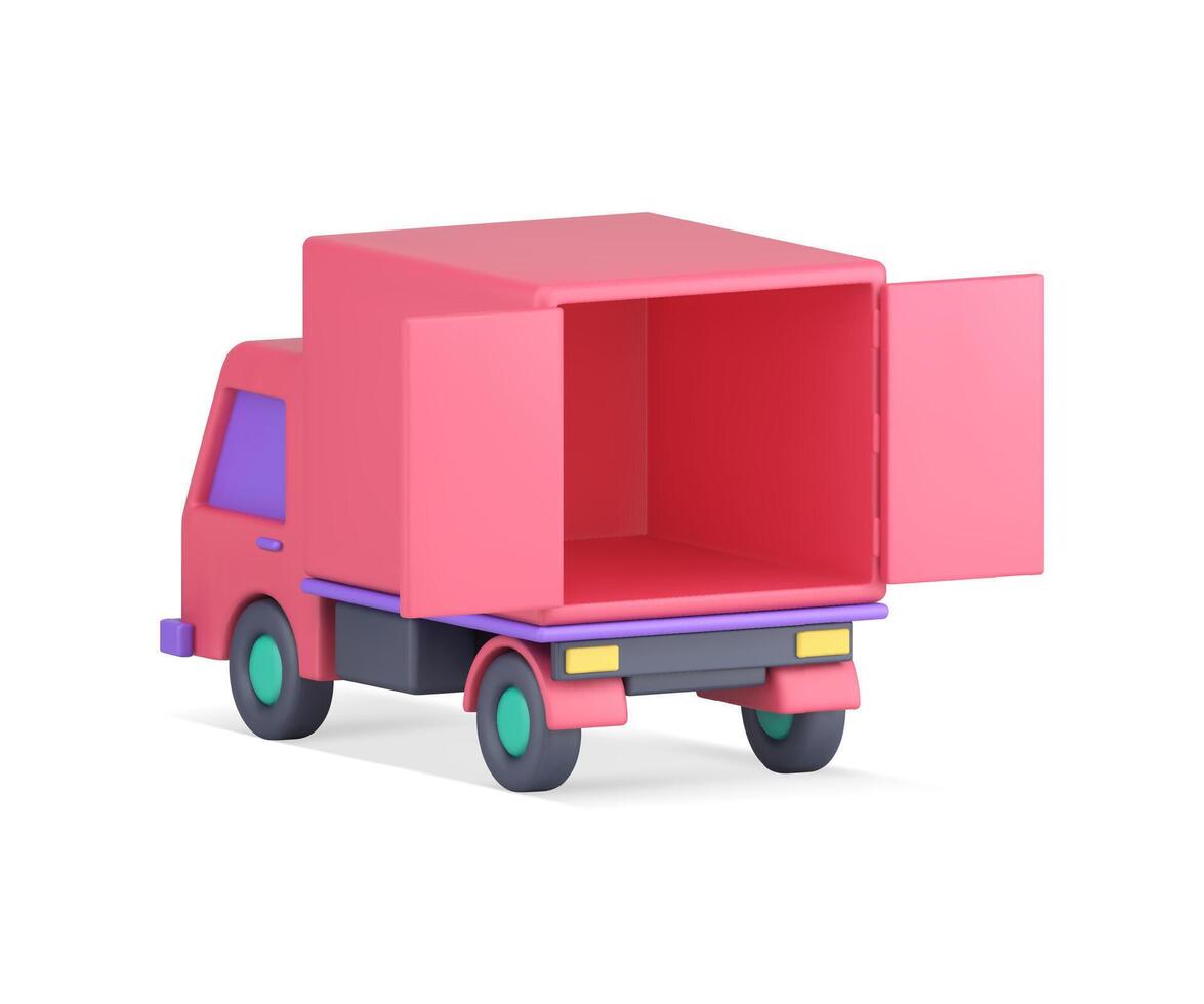 vacío carga entrega camión con abierto puertas comercial logístico distribución realista 3d icono vector