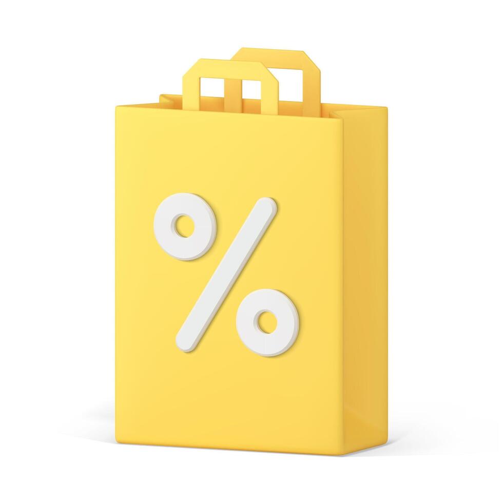 papel compras bolso amarillo paquete comercial rebaja descuento comprando especial oferta 3d icono vector