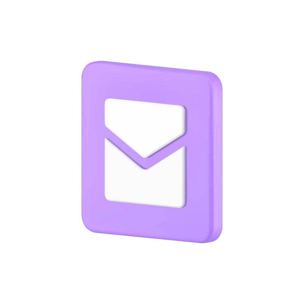 Enclosed envelope squared purple isometric button new message realistic 3d icon illustration vector