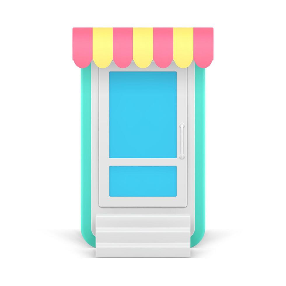 Smartphone app online shopping log in sign up entrance with window canopy awning 3d icon vector