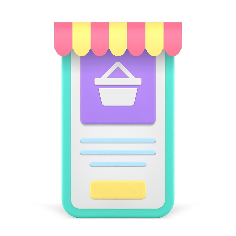 Online shopping smartphone application digital store awning tent user interface 3d icon vector