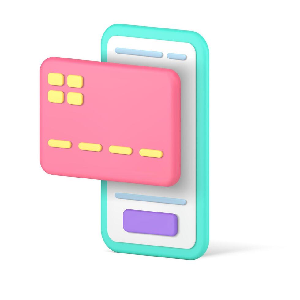 Mobile phone payment internet purchasing credit card banking application realistic 3d icon vector