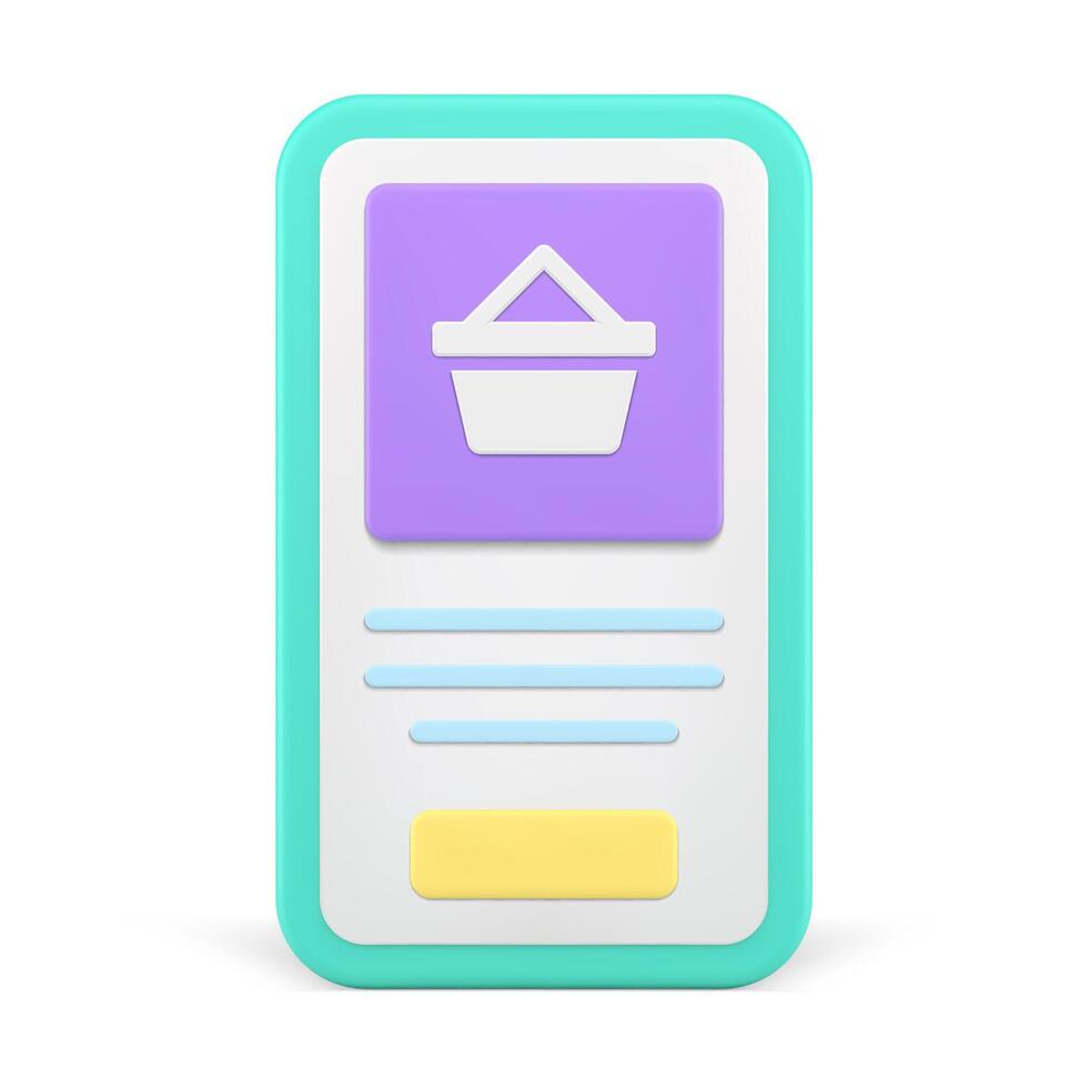 Online grocery shopping smartphone screen user interface application realistic 3d icon vector